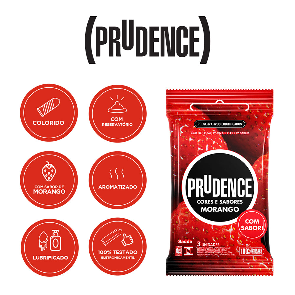 Preservativo Prudence Morango com 3 unidades