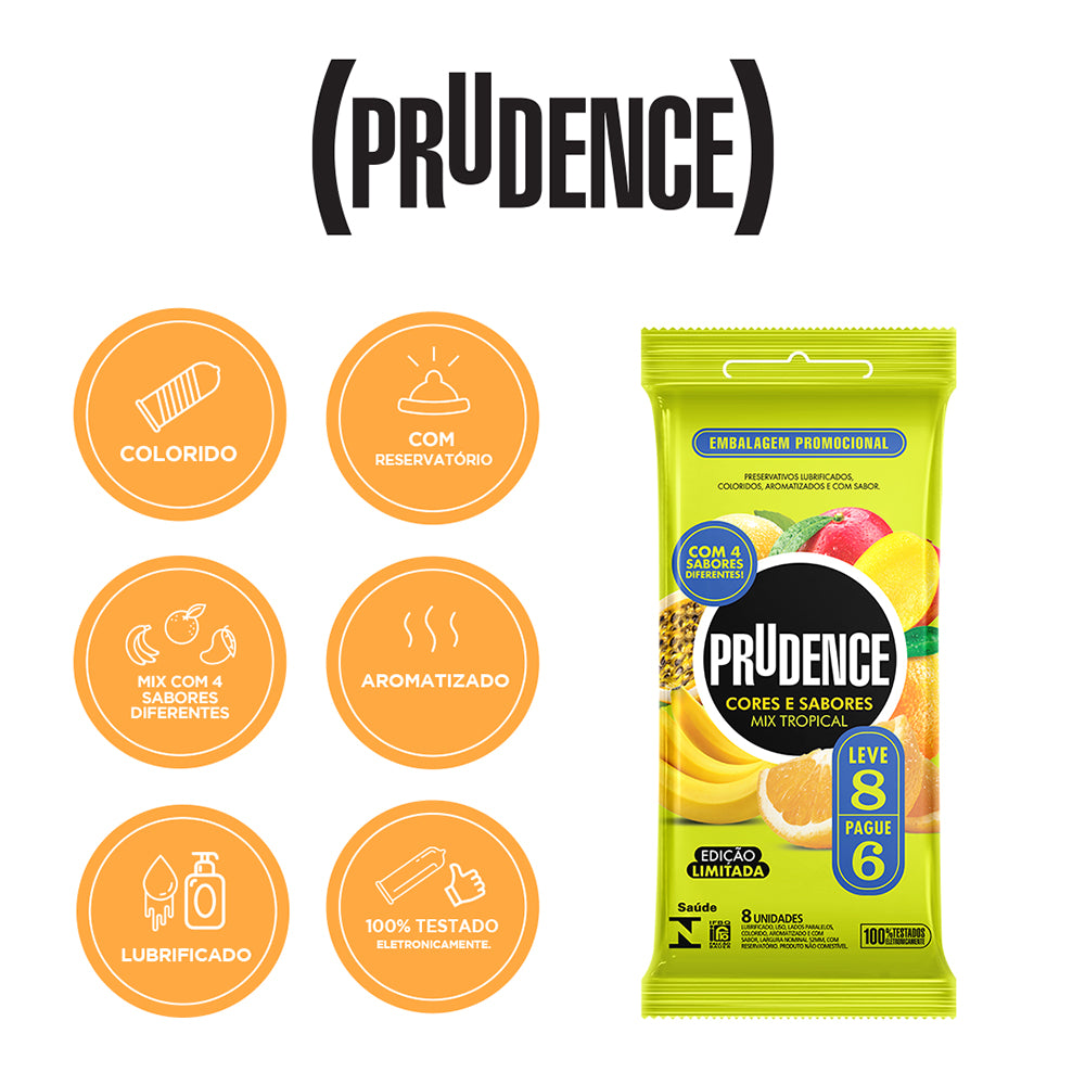 Preservativo Prudence Mix Tropical com 8 unidades