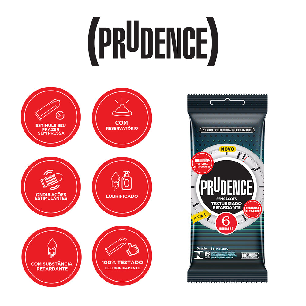 Preservativo Prudence Texturizado Retardante com 6 unidades