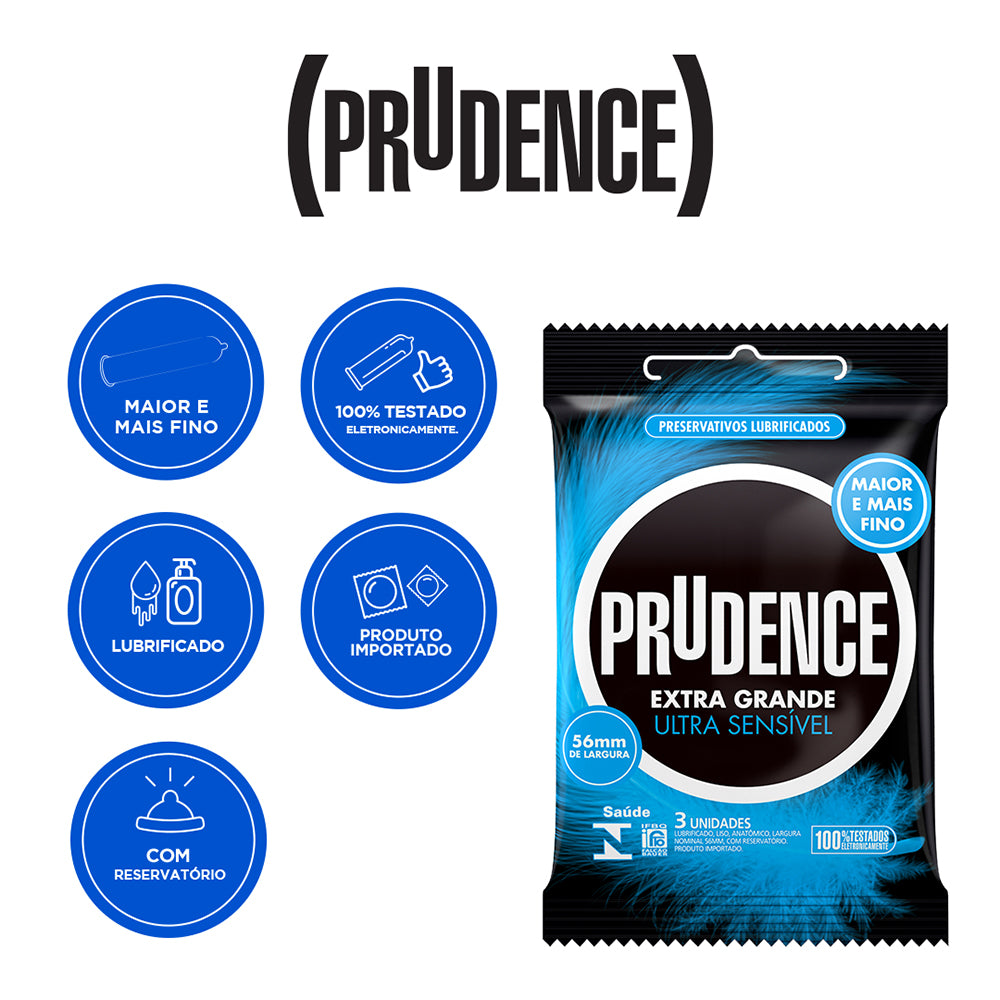 Preservativo Prudence Extra Grande Ultra Sensível com 3 Unidades