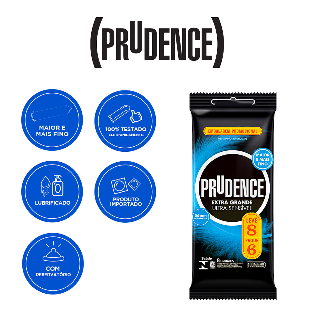 Preservativo Prudence Extra Grande Ultra Sensível com 8 unidades