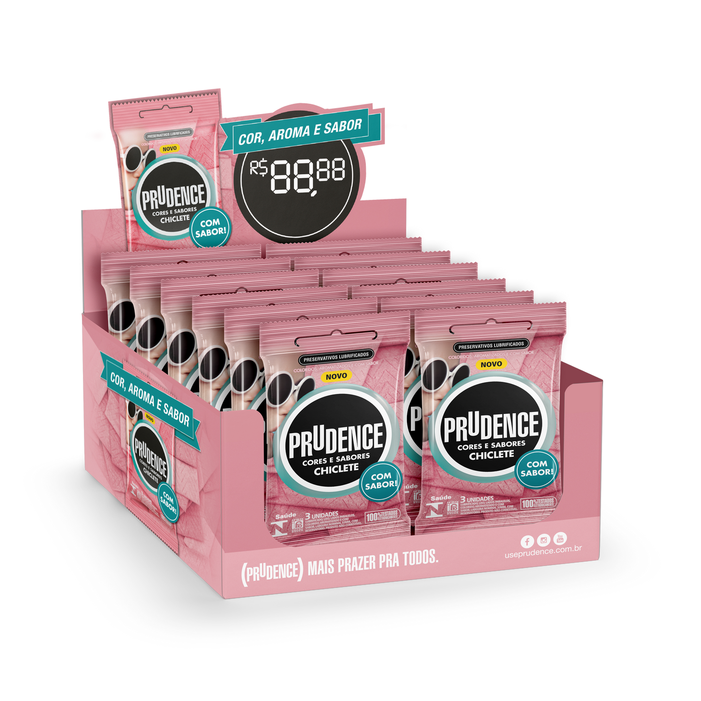 Display Preservativo Prudence Chiclete com 12 x 3 unidades