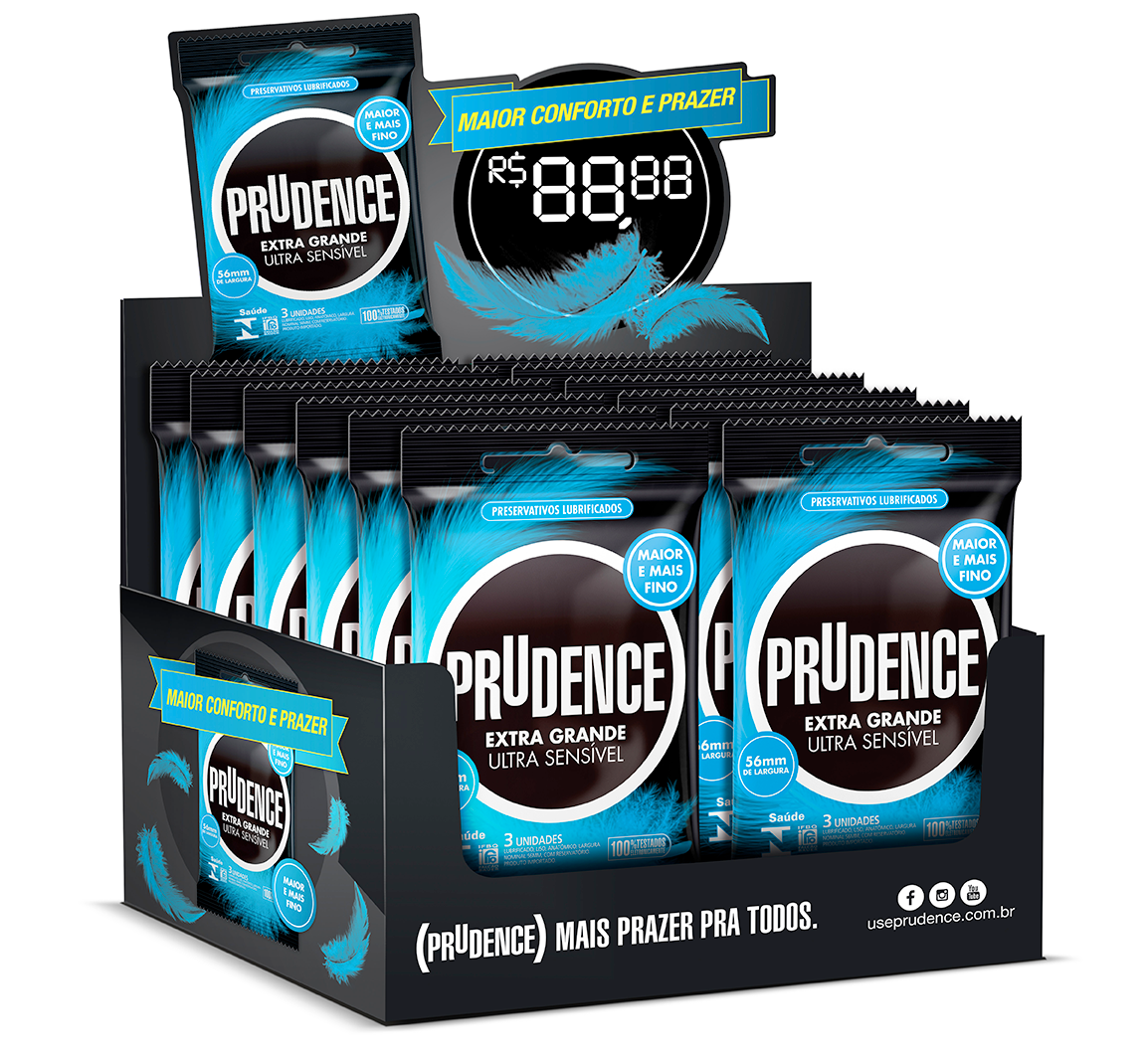 Display Preservativo Prudence Extra Grande Ultra Sensível com 12 x 3 Unidades