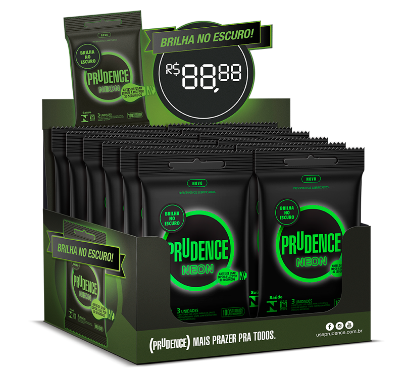 Display Preservativo Prudence Neon com 12 x 3 unidades