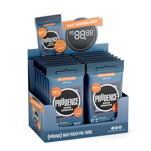 Display Preservativo Prudence Super Sensitive com 12 x 3 unidades