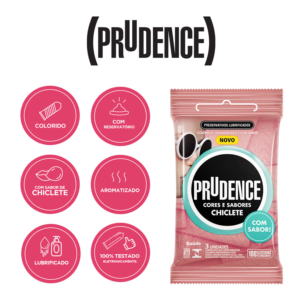 Preservativo Prudence Chiclete com 3 unidades